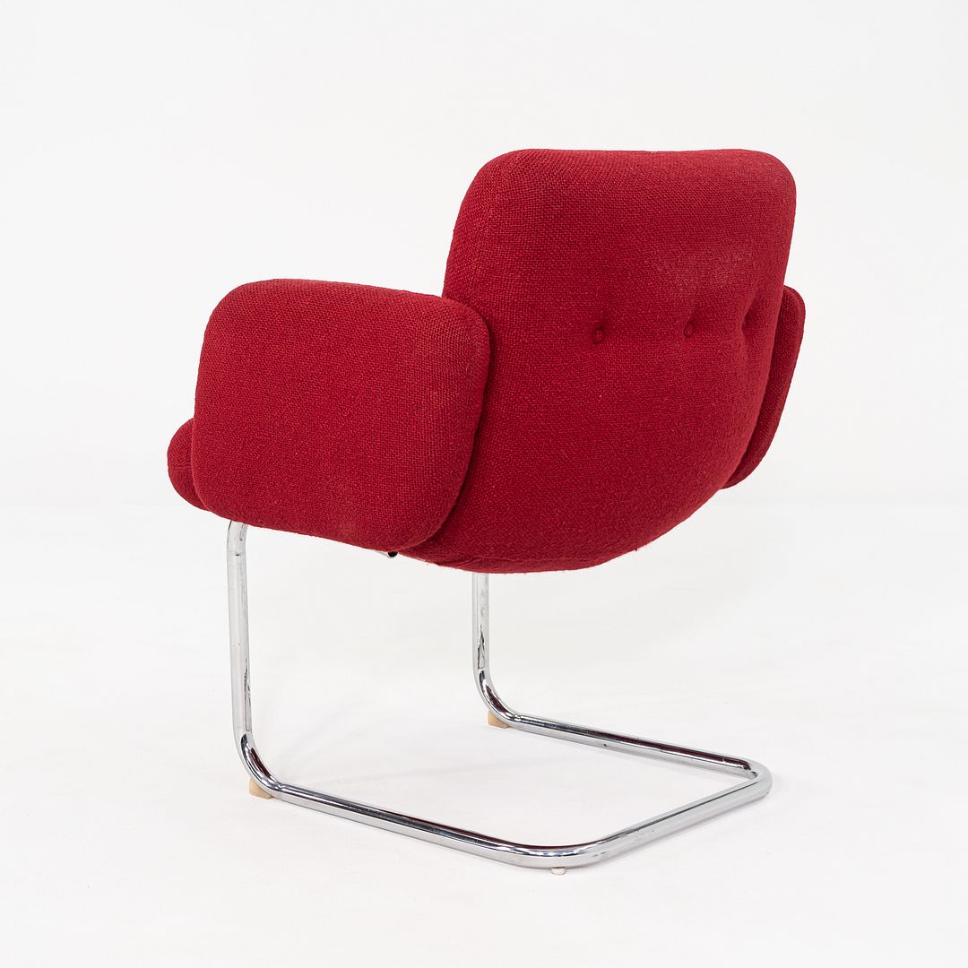 1970s Harvey Probber Cantilever Lounge Chair in Red Hopsack Upholstery Fabric