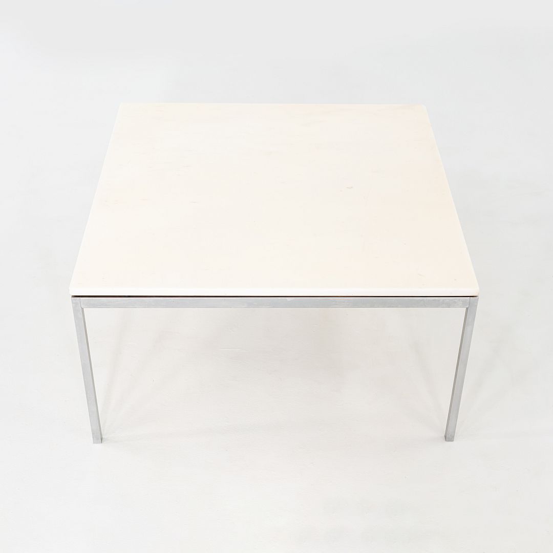 1970s Florence Knoll Coffee / End Table in Chromed Steel and White Marble 36"