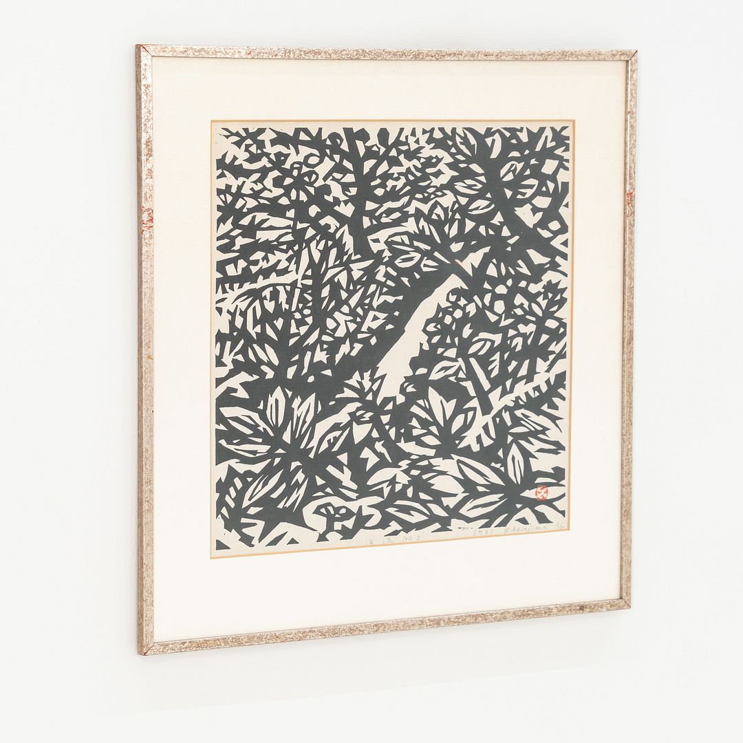 1961 Japanese Monochromatic Mokuhanga Woodblock Framed Print by Kihei Sasajima