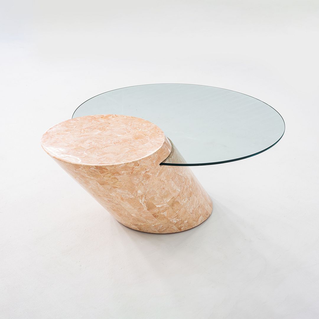 1980s Tessellated Marble and Glass Cantilevered Coffee Table