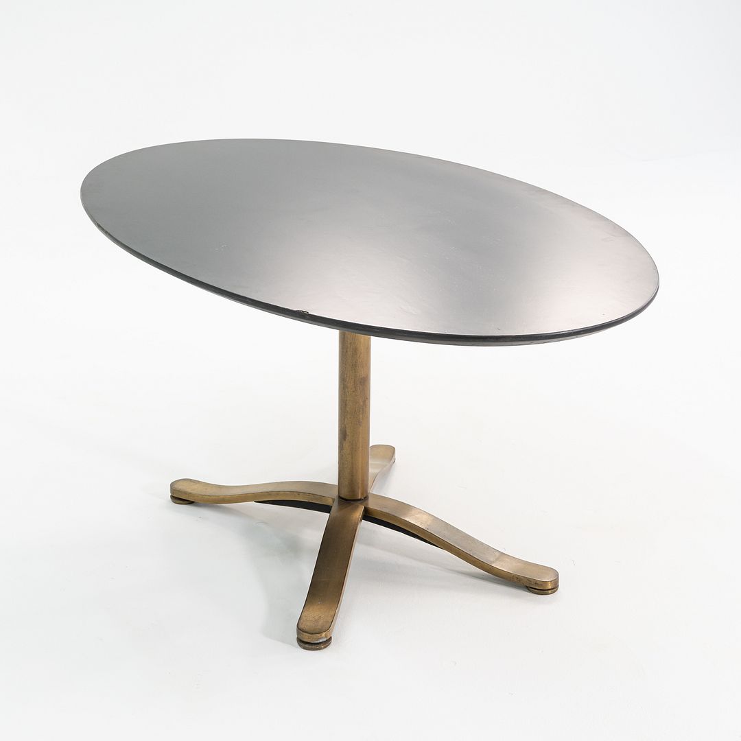 1980s Nicos Zographos Solid Bronze Oval Alpha Dining Table with Ebonized Wood Top