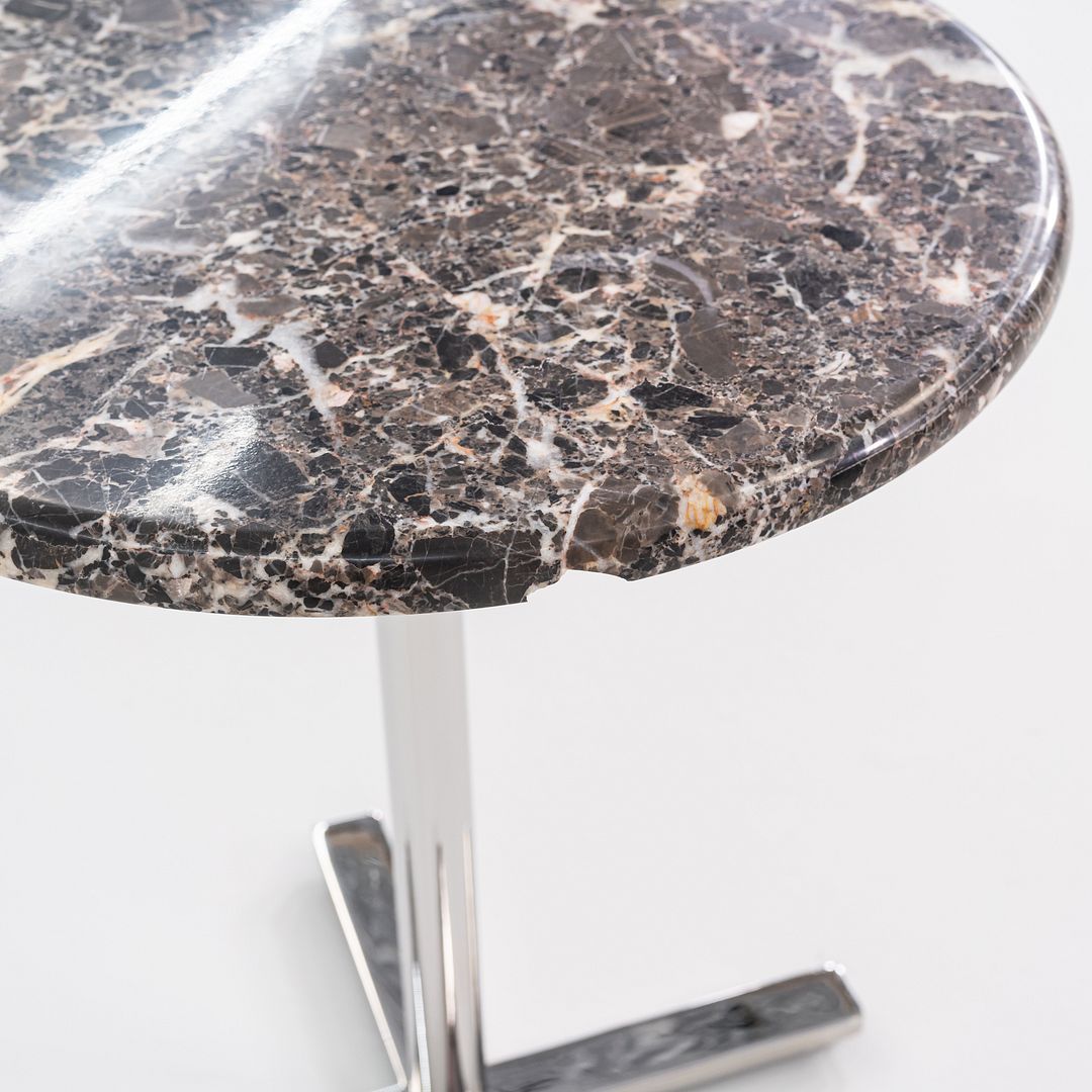 Modernist Brown Emperador Marble Side Table w/ Polished Steel Base 18" Round Top