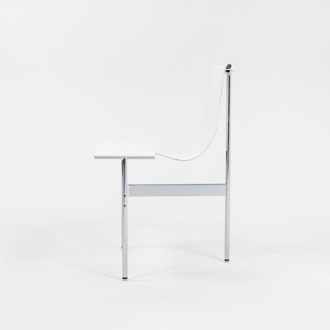 Set of Four Made to Order Gratz TG-10 Sling Dining Chairs White Leather & Chrome