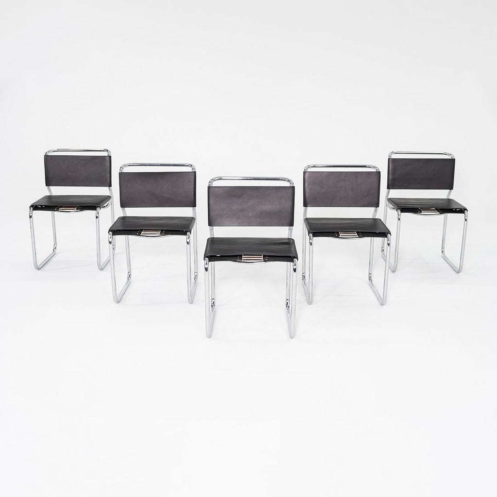 1970s Set of Five Nicos Zographos CH66 Dining Side Chairs with New Black Leather