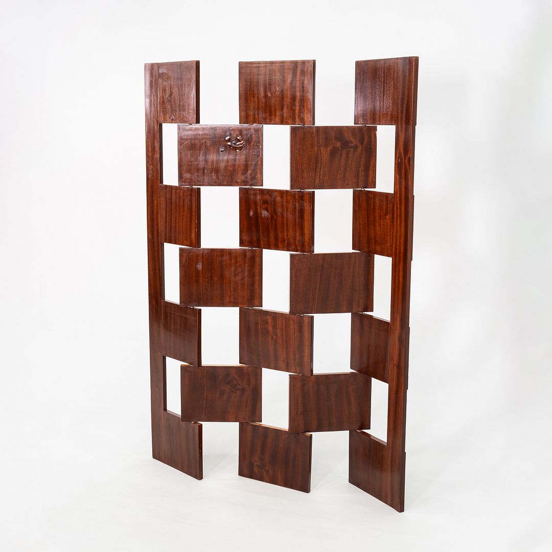 C. 1980s Eileen Gray Brick Screen Laquage Paravent Room Divider in Mahogany
