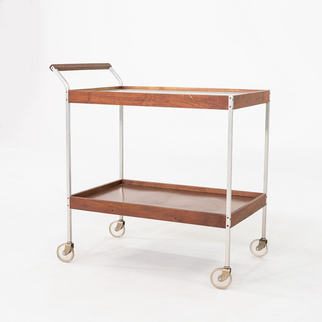 1960s Salton Hotable Two-Tier Heated Buffet Cart Aluminum & Walnut, Model H-358