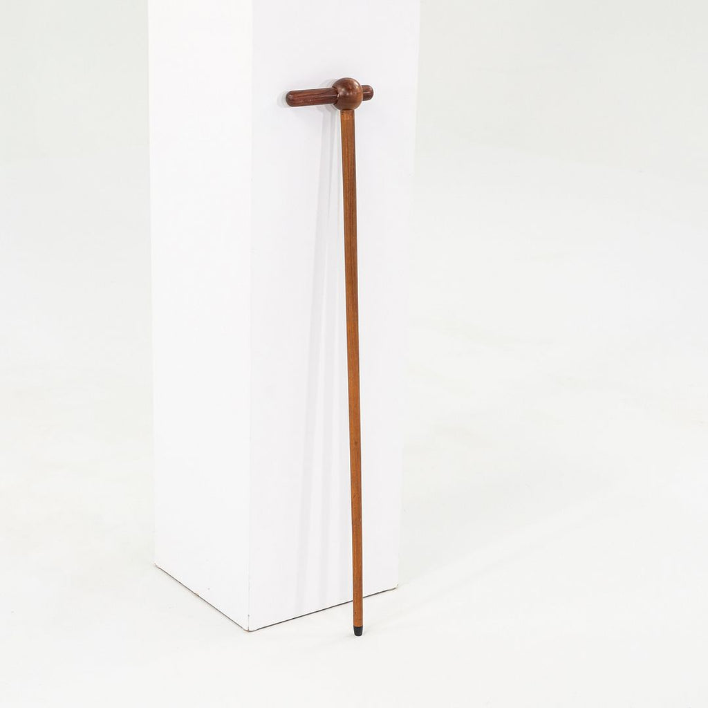 1970s Scandinavian or Danish Custom Teak Cane or Walking Stick w/ Metal 35.5"