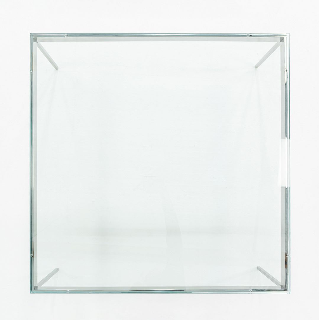 1980s Nicos Zographos Stainless Steel Square Coffee Table with Square Glass Top