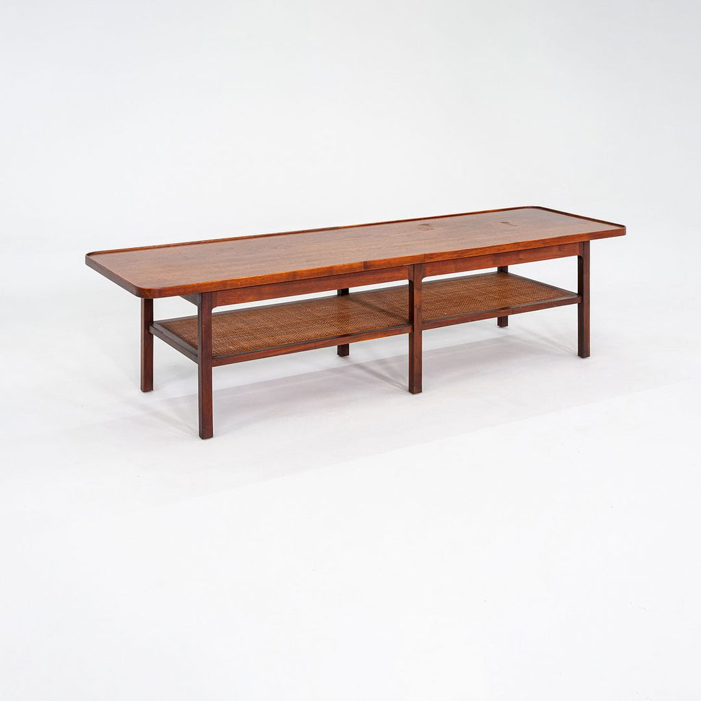 SOLD 1960s Jack Cartwright for Founders Rectangular Coffee Table in Walnut and Cane