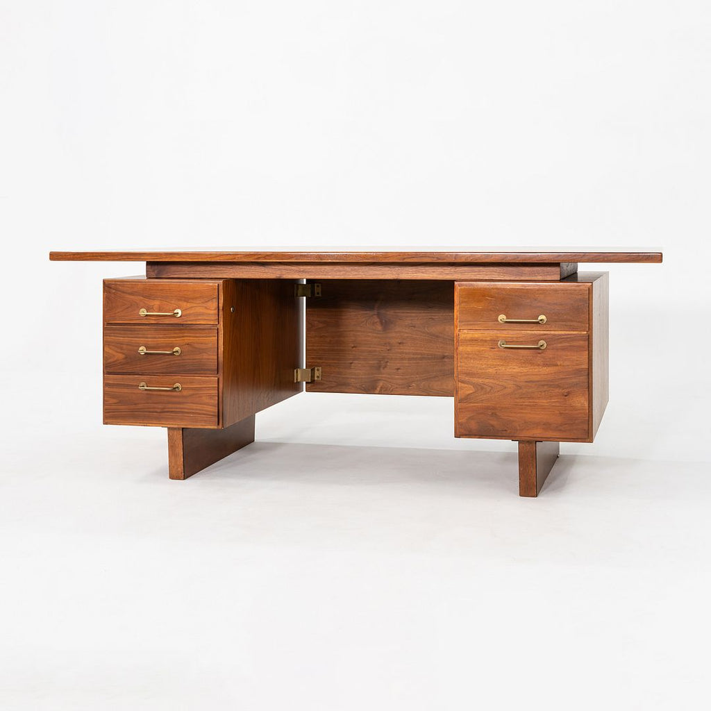 1970s Jens Risom Design Executive Desk in Walnut with Five Drawers