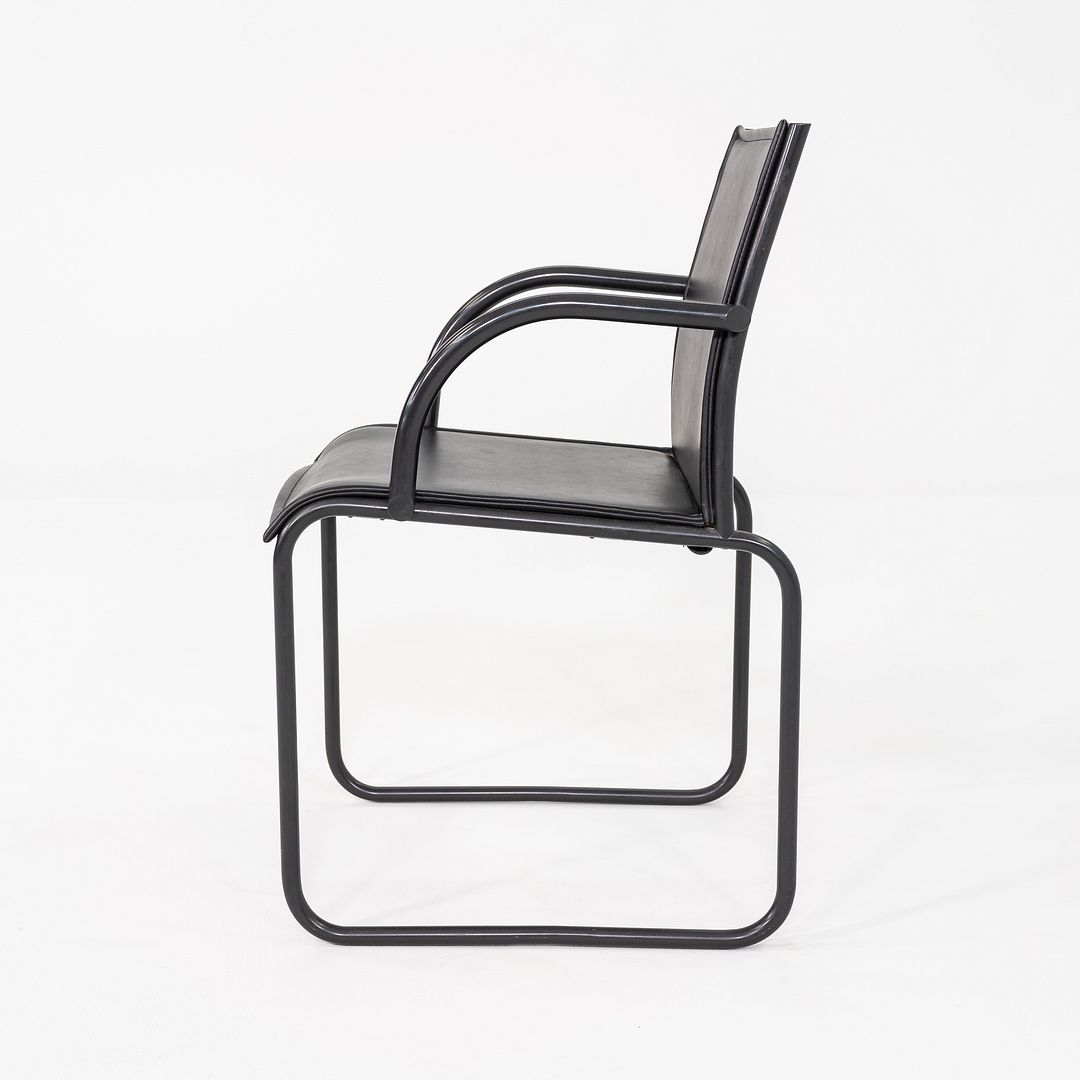 1980s Pair of Richard Schultz for Knoll 1407 Dining Arm Chairs in Black Leather