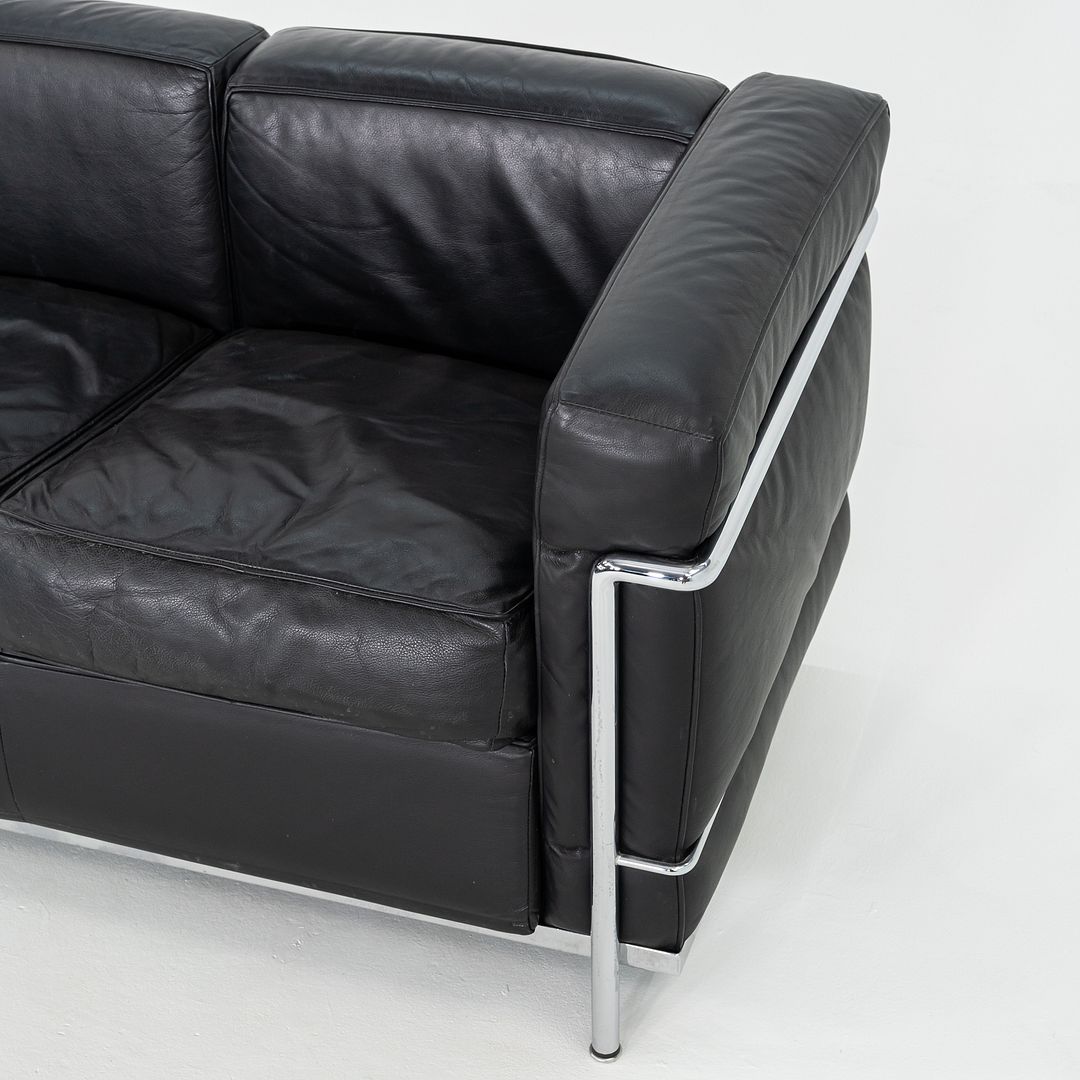 2000s Le Corbusier, Jeanneret and Perriand for Cassina LC2 3-Seat Sofa in Black Leather