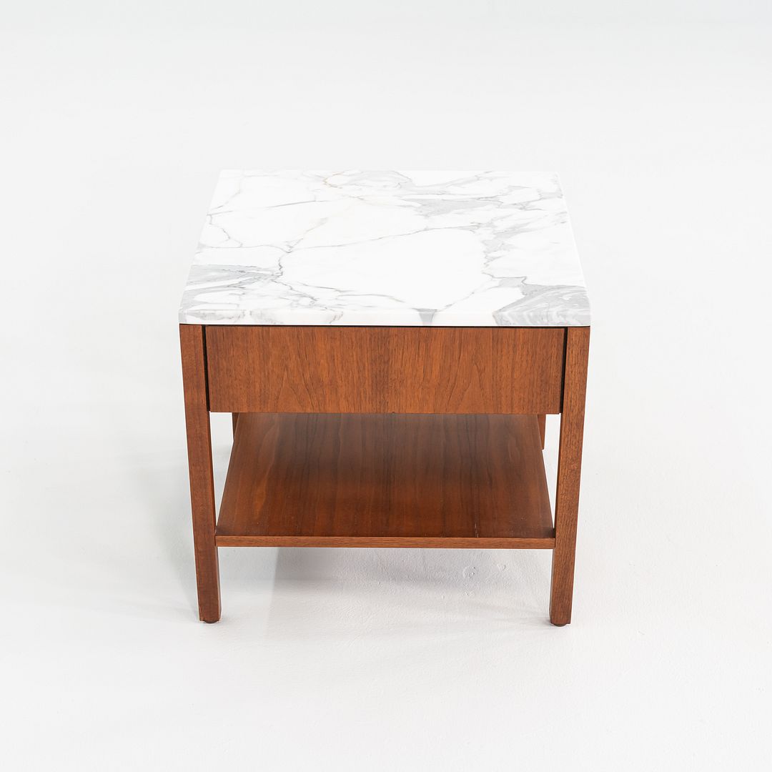 1960s Pair of Florence Knoll Bedside Tables / Nightstands in Walnut and Marble