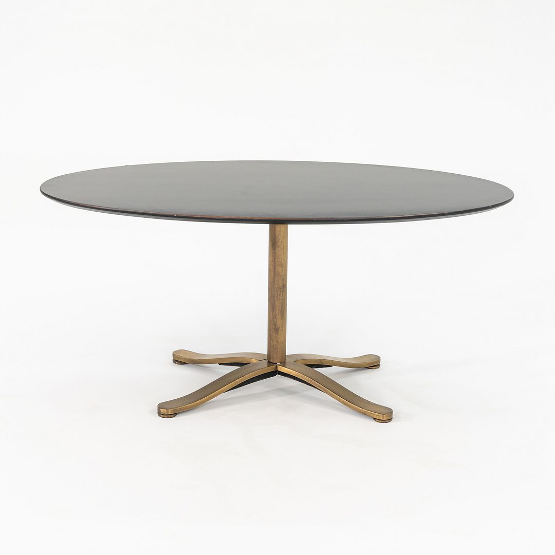 1980s Nicos Zographos Solid Bronze Oval Alpha Dining Table with Ebonized Wood Top