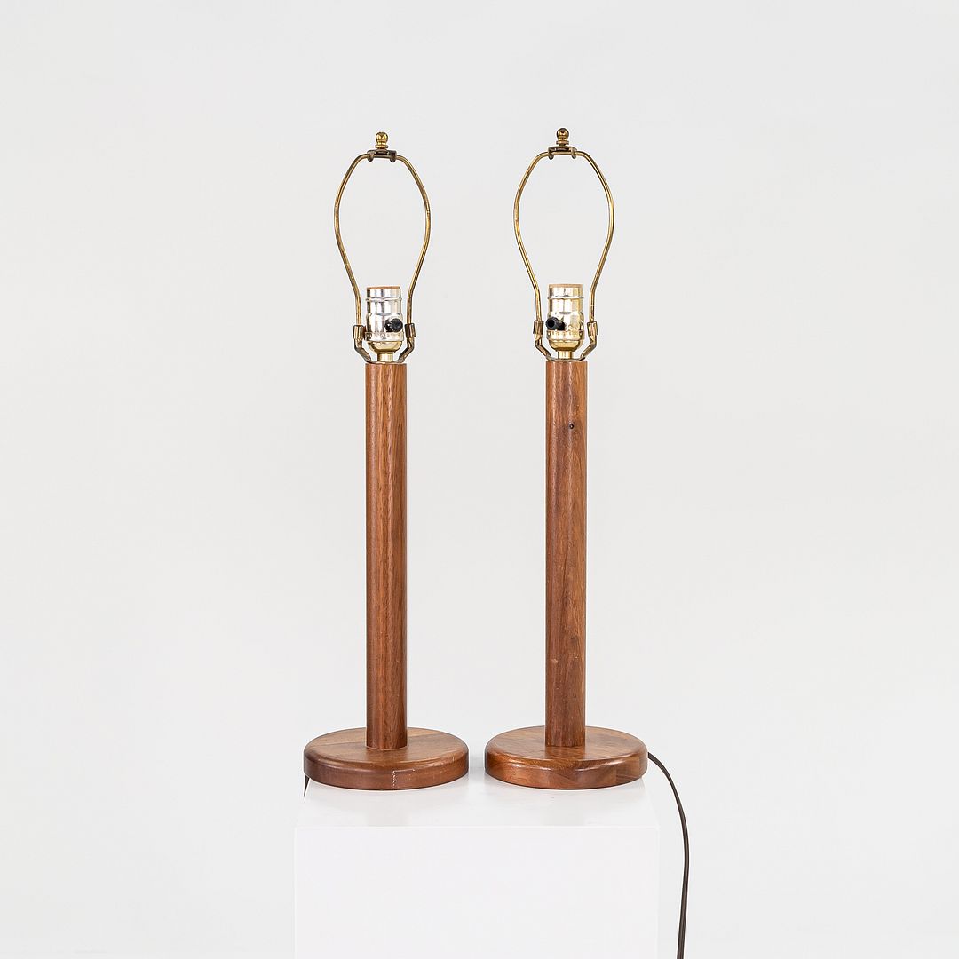SOLD 1970s Pair of Scandinavian Teak Table / Desk Lamps with White Fabric Shades
