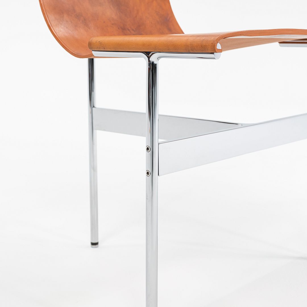 Set of Four Made to Order Gratz TG-10 Sling Dining Chairs Tan Leather & Chrome