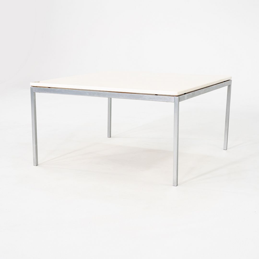 1970s Florence Knoll Coffee / End Table in Chromed Steel and White Marble 36"