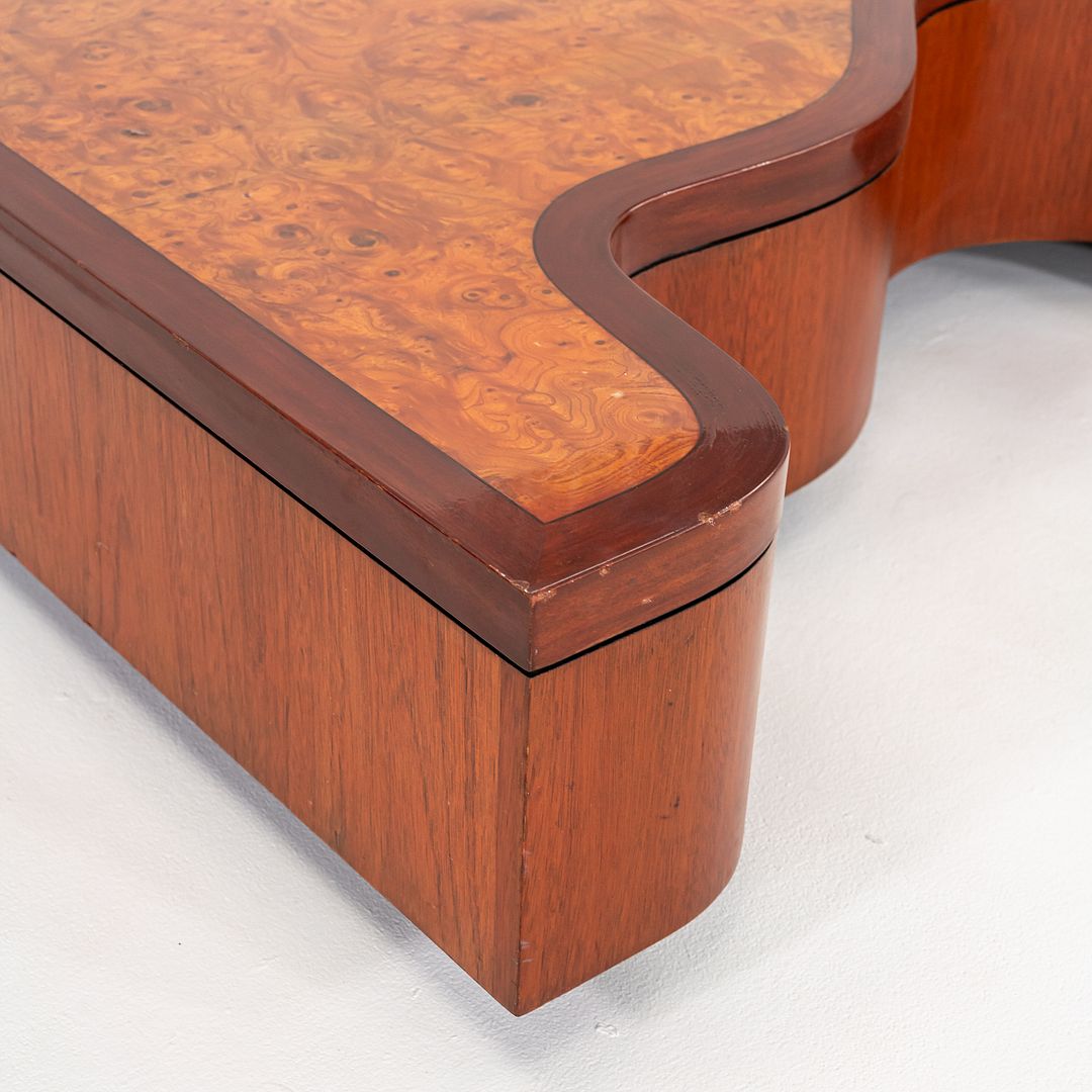 1970s Low Sculptural Coffee Table in Burl, Walnut, and Mahogany 32x48 Inches