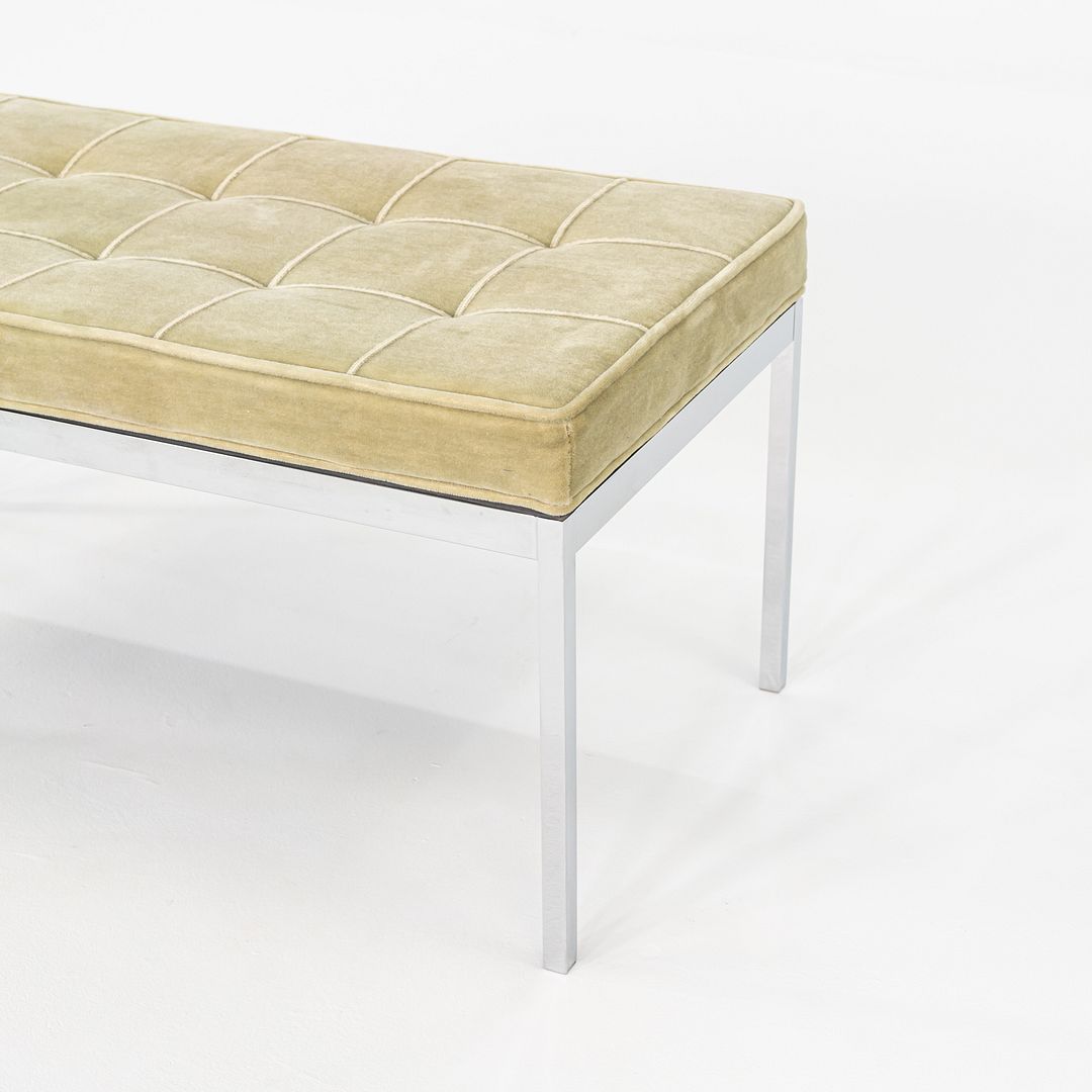 1960s Florence Knoll Chrome Bench Upholstered in Green Mohair 36x18" 2x Avail