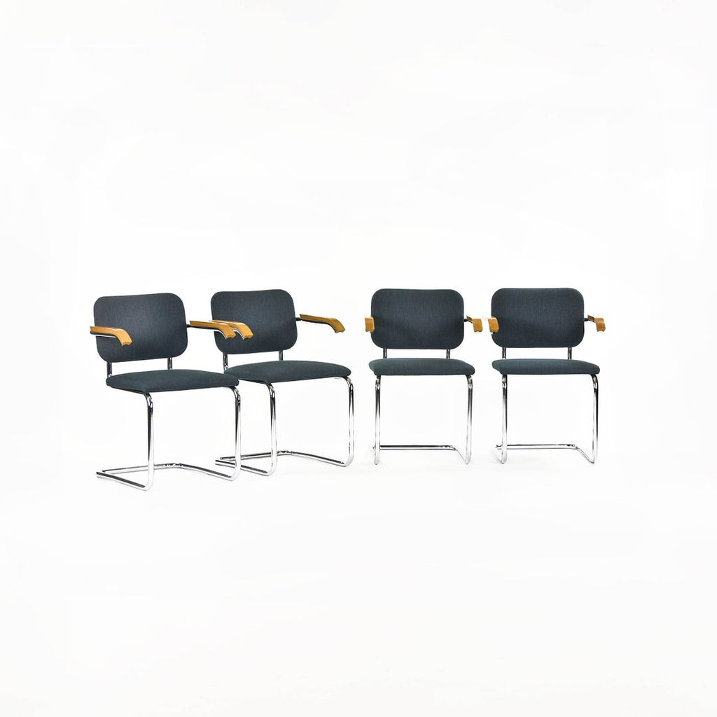 1980s Set of Four Model B64 Cesca Armchairs by Marcel Breuer for Knoll in Fabric with Oak Arms