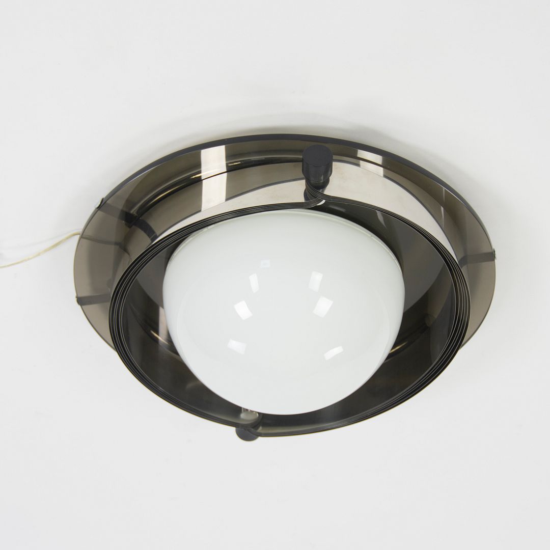 1970s Italian Flush Mount Ceiling Lamp Attributed to Gaetano Missaglia in Steel