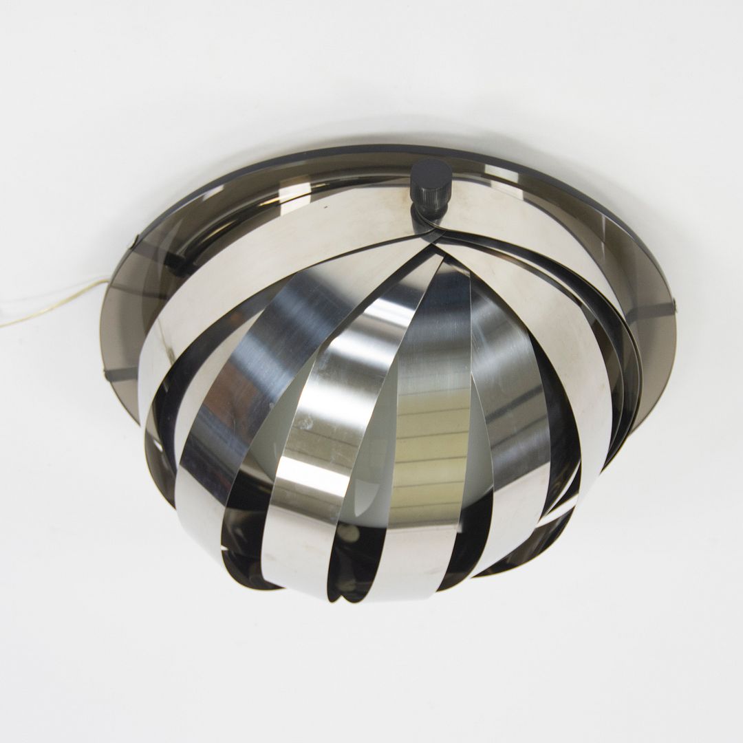 1970s Italian Flush Mount Ceiling Lamp Attributed to Gaetano Missaglia in Steel