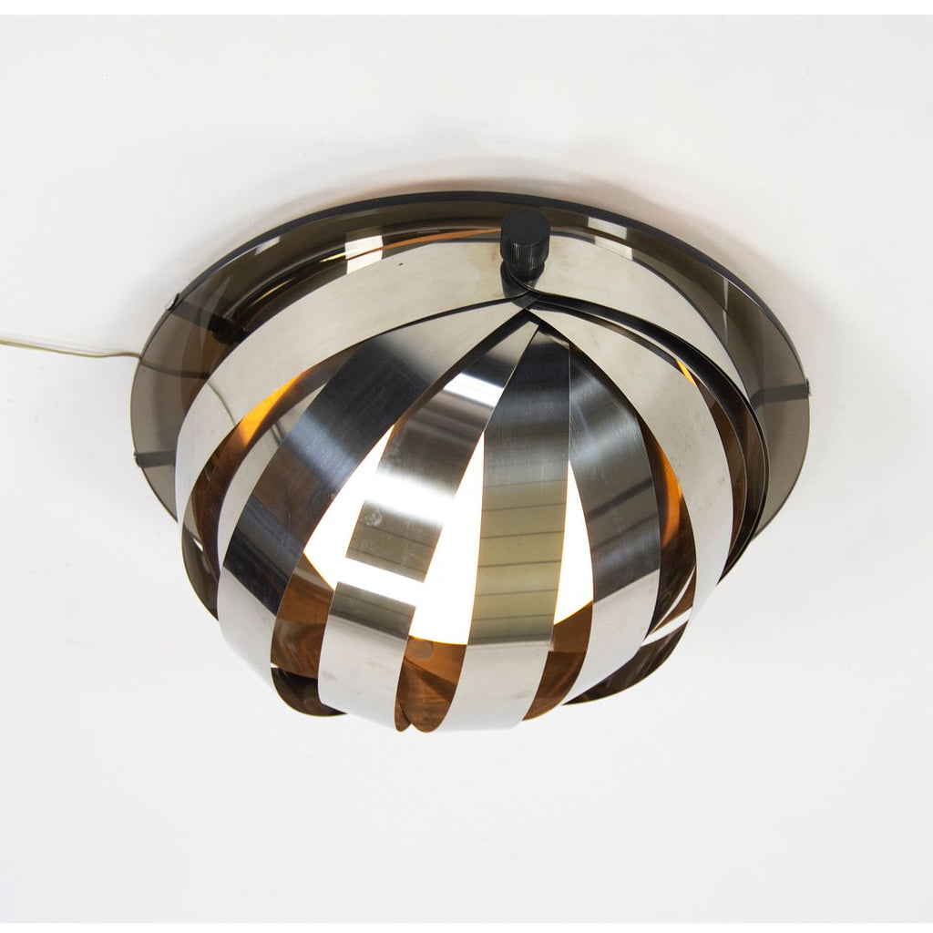 1970s Italian Flush Mount Ceiling Lamp Attributed to Gaetano Missaglia in Steel