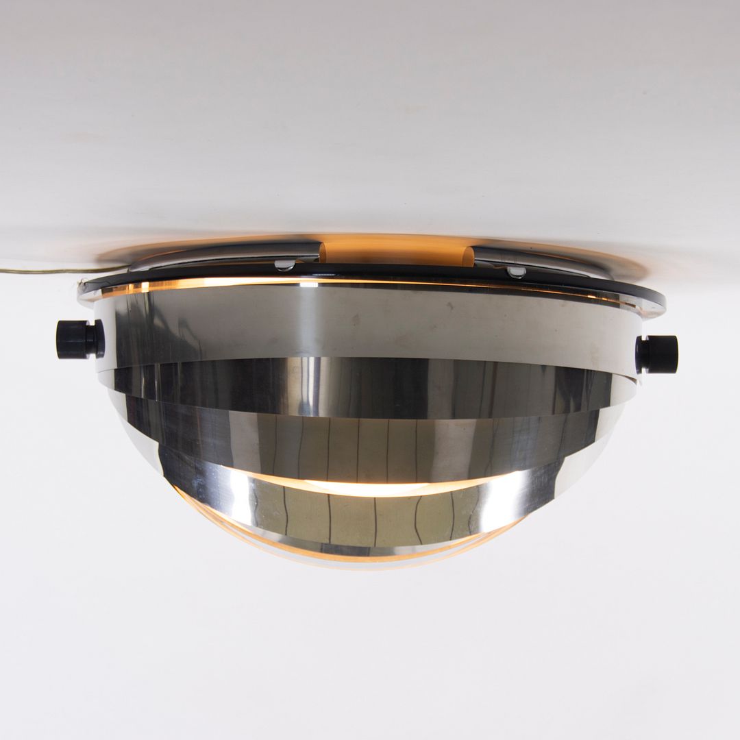 1970s Italian Flush Mount Ceiling Lamp Attributed to Gaetano Missaglia in Steel