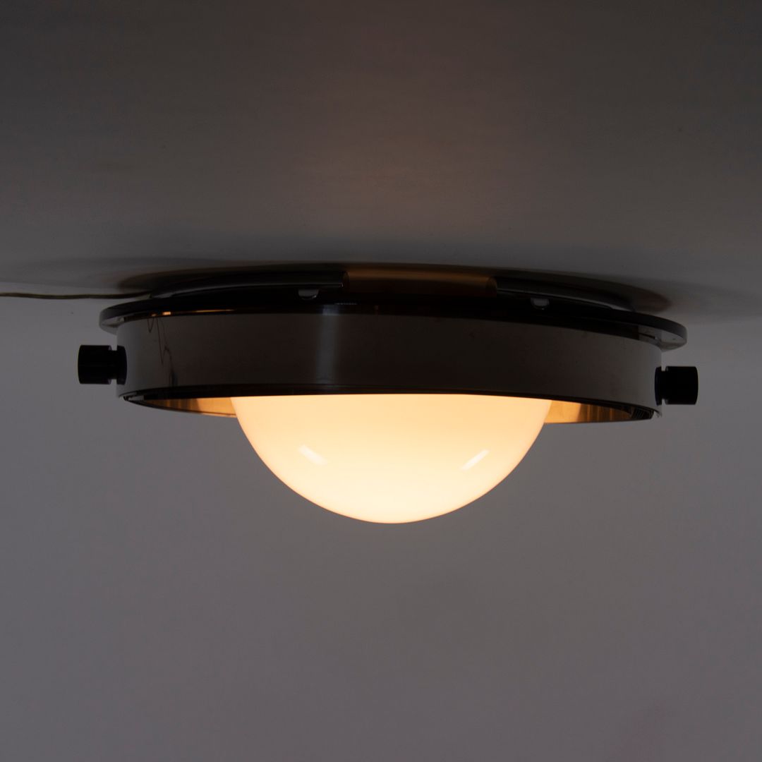 1970s Italian Flush Mount Ceiling Lamp Attributed to Gaetano Missaglia in Steel