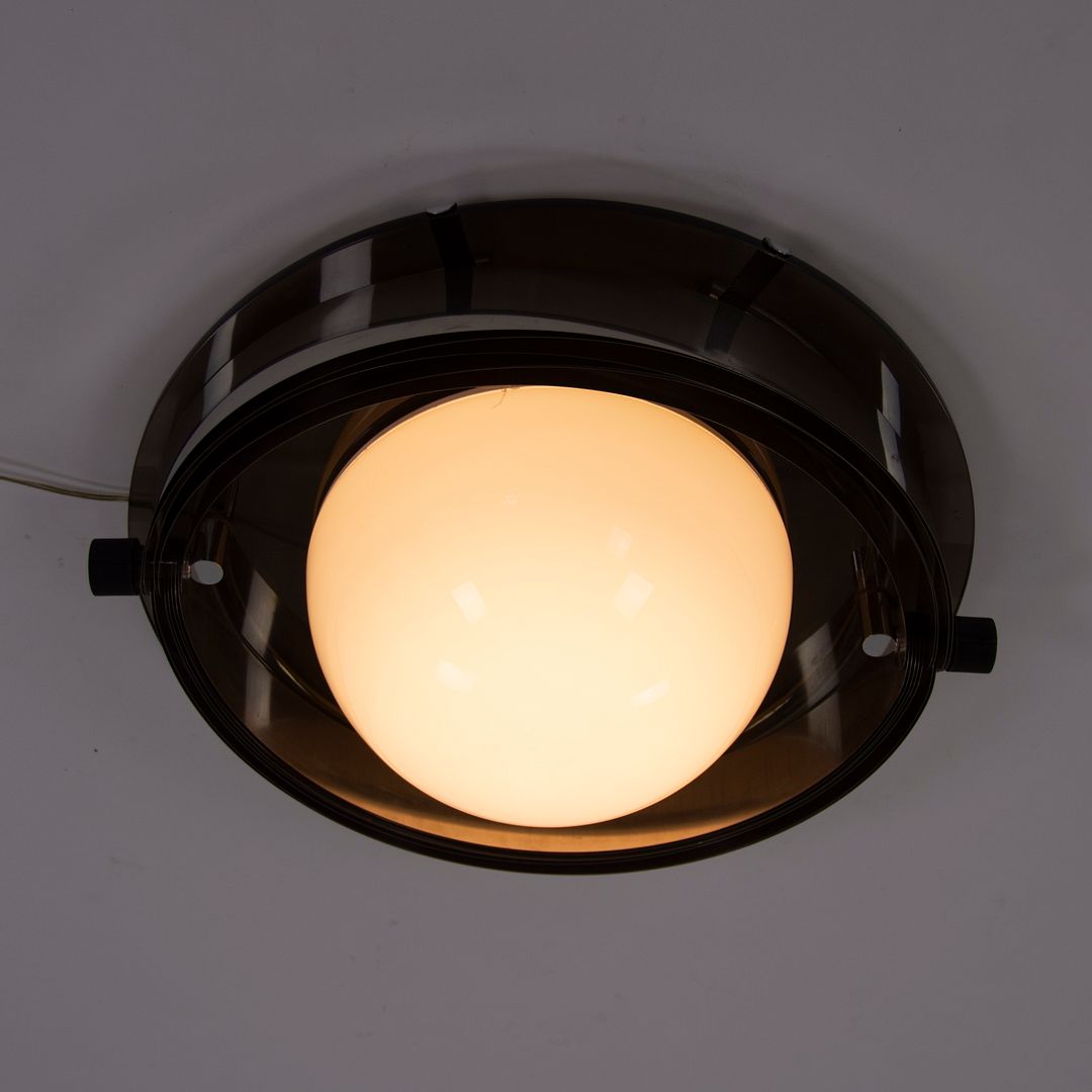 1970s Italian Flush Mount Ceiling Lamp Attributed to Gaetano Missaglia in Steel