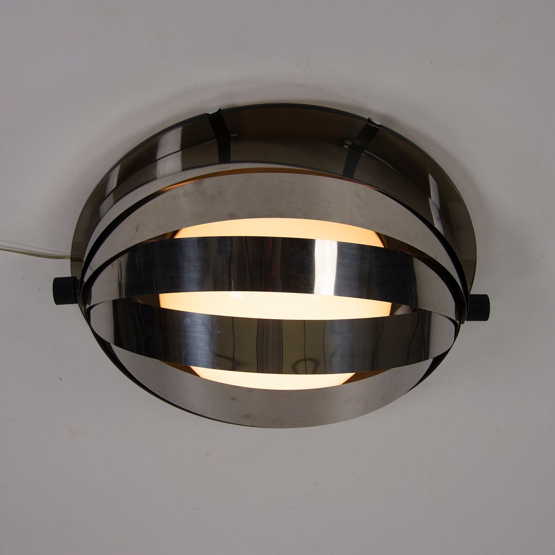1970s Italian Flush Mount Ceiling Lamp Attributed to Gaetano Missaglia in Steel