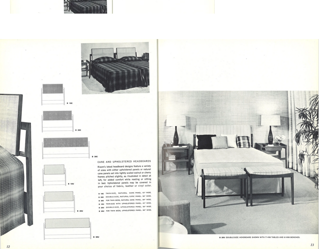 1959 Jens Risom Designs Twin Head and Footboard in Walnut with Yellow Vinyl Panel, 3x Available