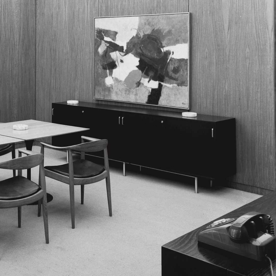 1958 Jens Risom Ebonized Oak Wood Credenza / Cabinet from Seagram Building