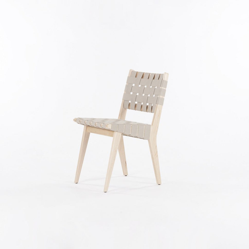 2020 Knoll Risom Side Chair in Lacquered Maple with Tan Straps, Model 666C-WB