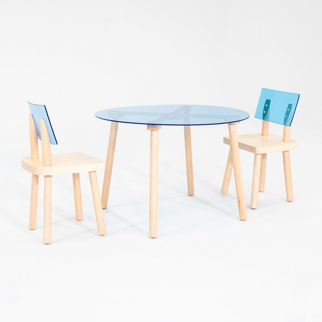2020s Nico and Yeye Childrens Side Chairs & Dining Table in Blue Acrylic & Maple