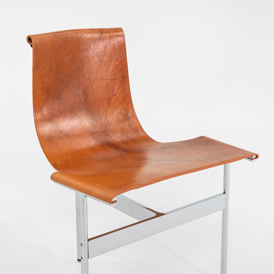 Set of Four Made to Order Gratz TG-10 Sling Dining Chairs Tan Leather & Chrome