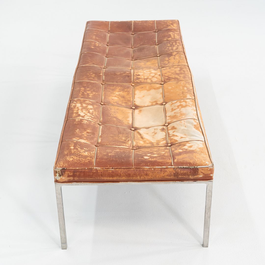 1960s Gordon Bunshaft and Davis Allen of SOM Stainless Steel and Leather Bench