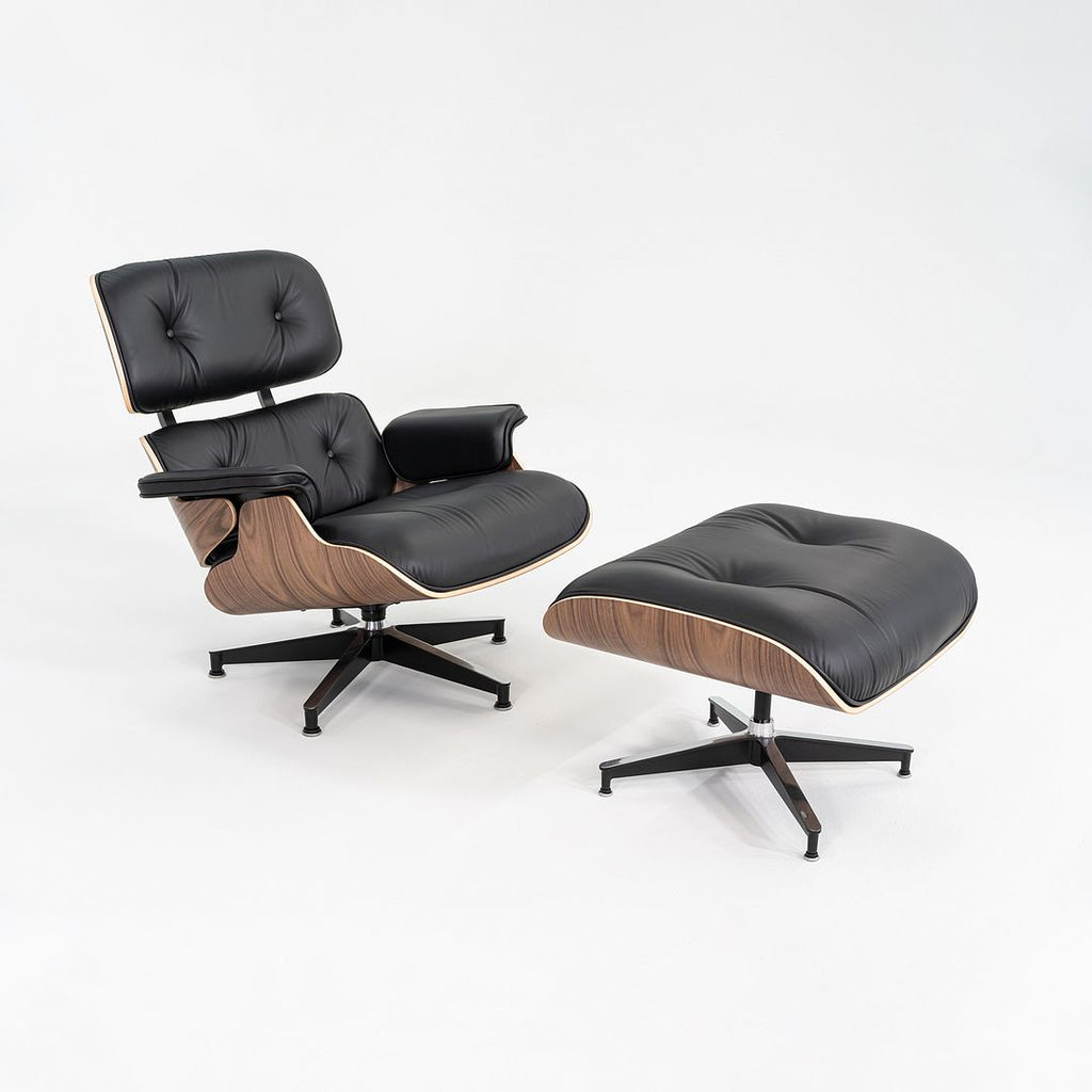SOLD 2025 Herman Miller Eames Lounge Chair and Ottoman in Black Leather and Walnut