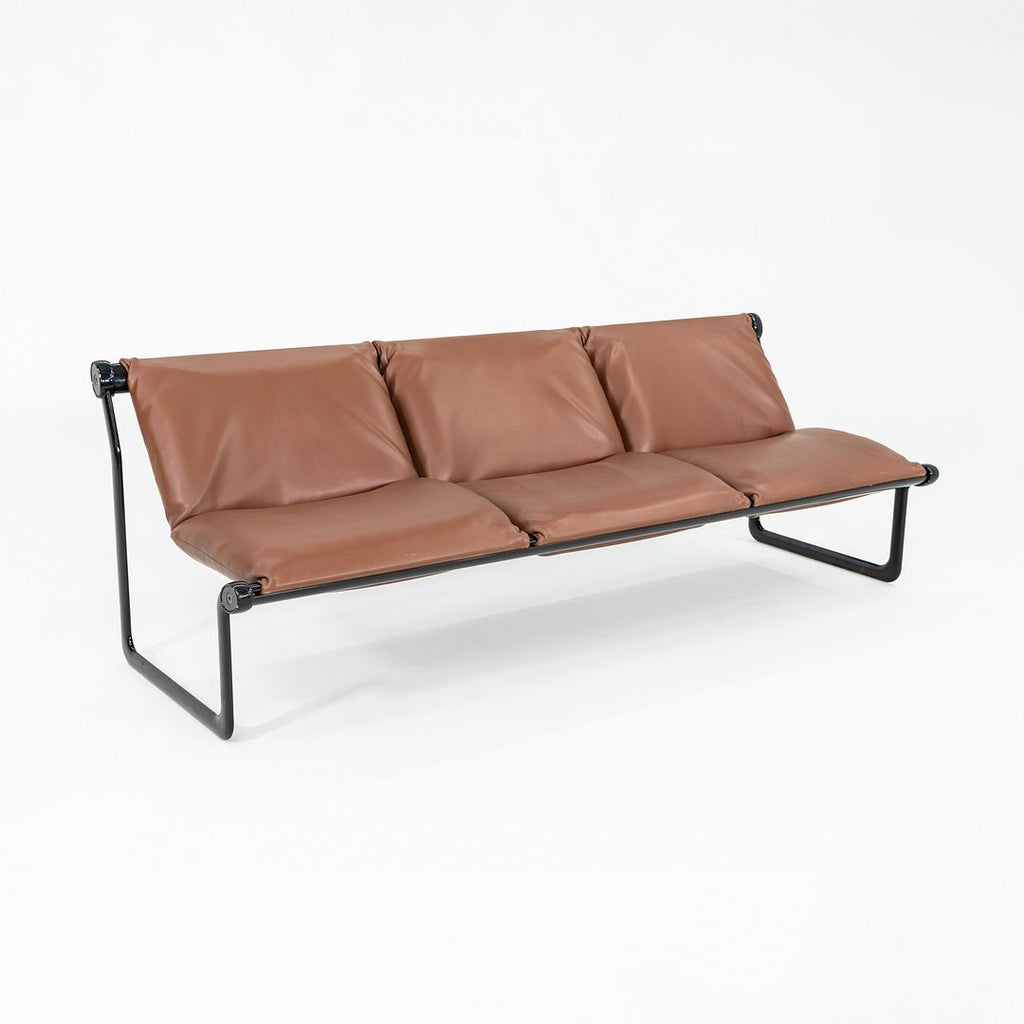 1970s Hannah Morrison for Knoll Armless Sofa Steel w/ Brown Leather Upholstery