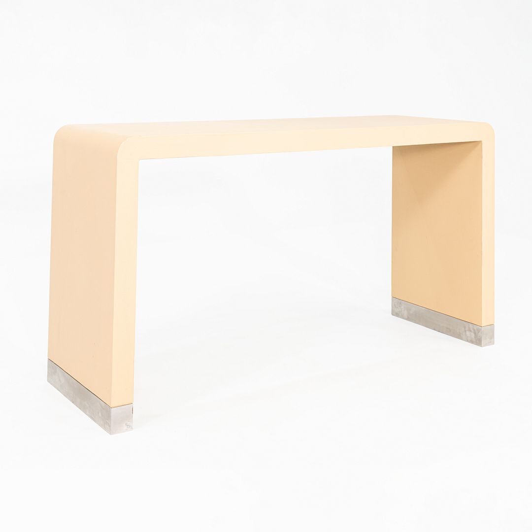 1990s Karl Springer Style Grass Cloth Waterfall Console Table in Stainless Steel