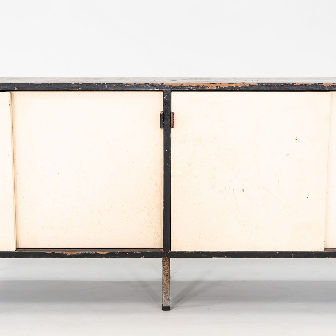 1950s Florence Knoll Credenza Black & White w/ Original Leather Pulls Model 541