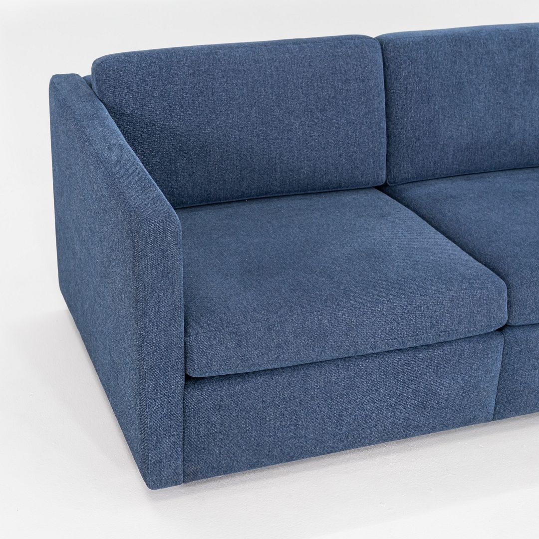 2018 Charles Pfister for Knoll Three Seat Tuxedo Sofa w/ Blue Fabric Upholstery