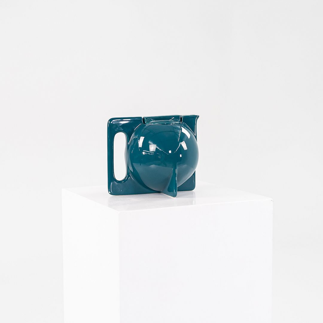 1940s Vintage Era Keramik Bauhaus Tea Pot in Peacock Blue Glazed Ceramic 5.5 in