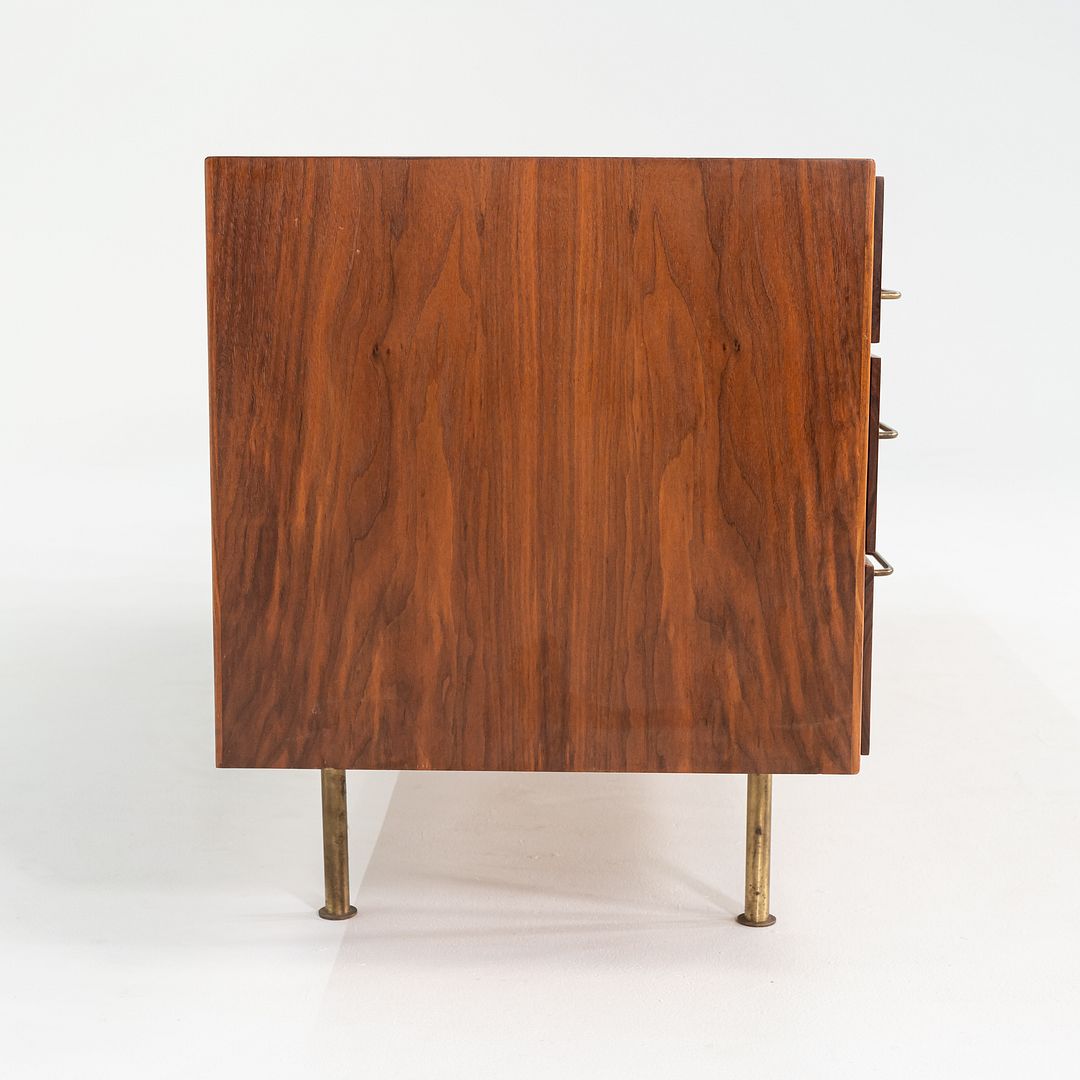 1970s Jens Risom Design 72 inch Credenza / Cabinet in Walnut and Brass