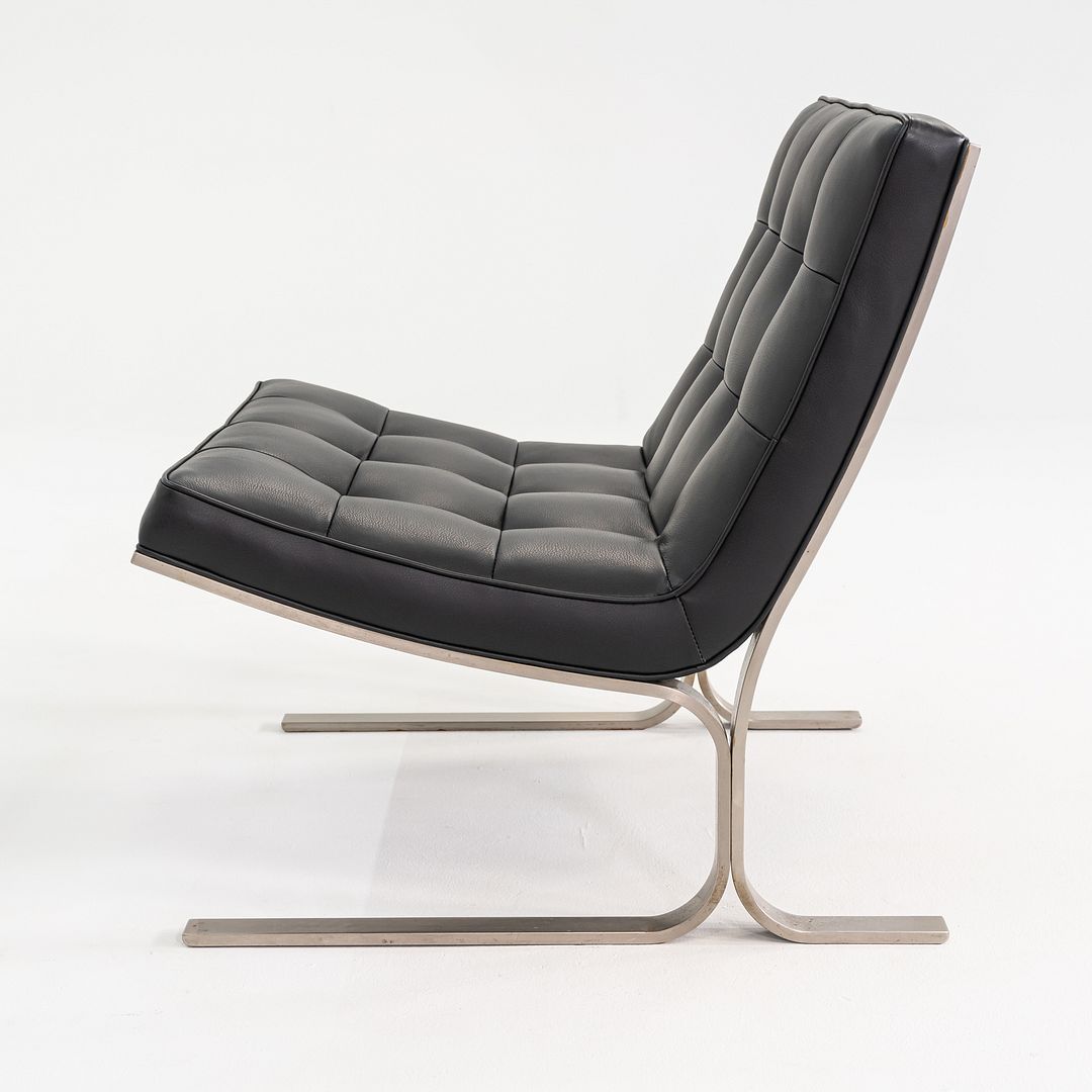 1960s Nicos Zographos CH28 Ribbon Chair in New Black Leather & Stainless Steel