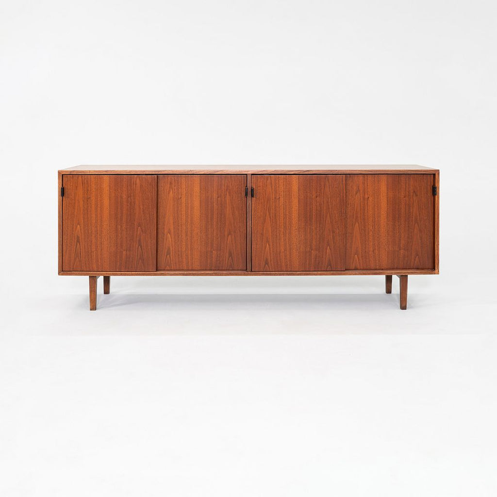 1950s Florence Knoll Credenza in Solid Walnut with Leather Pulls and Walnut Legs