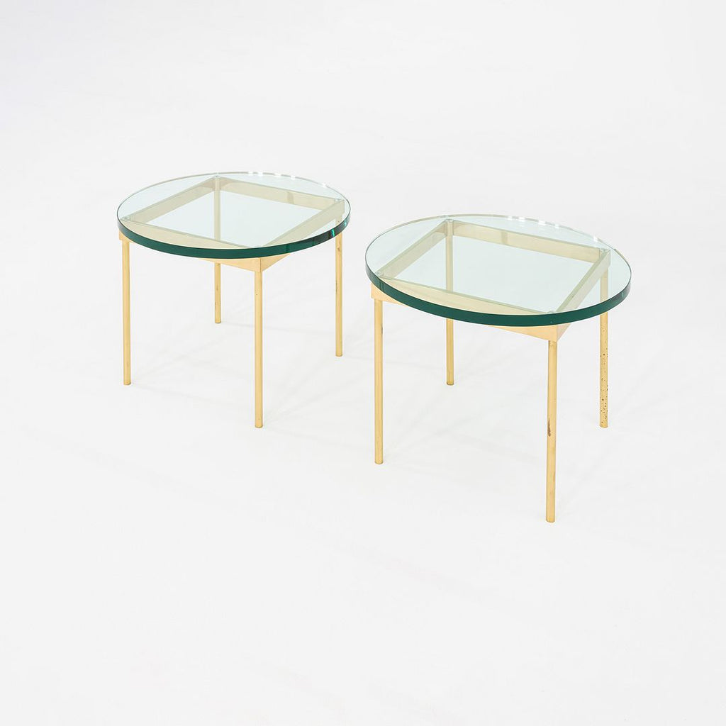 1970s Pair of Bronze and Glass Side Tables Attributed to Ward Bennett 24 inch