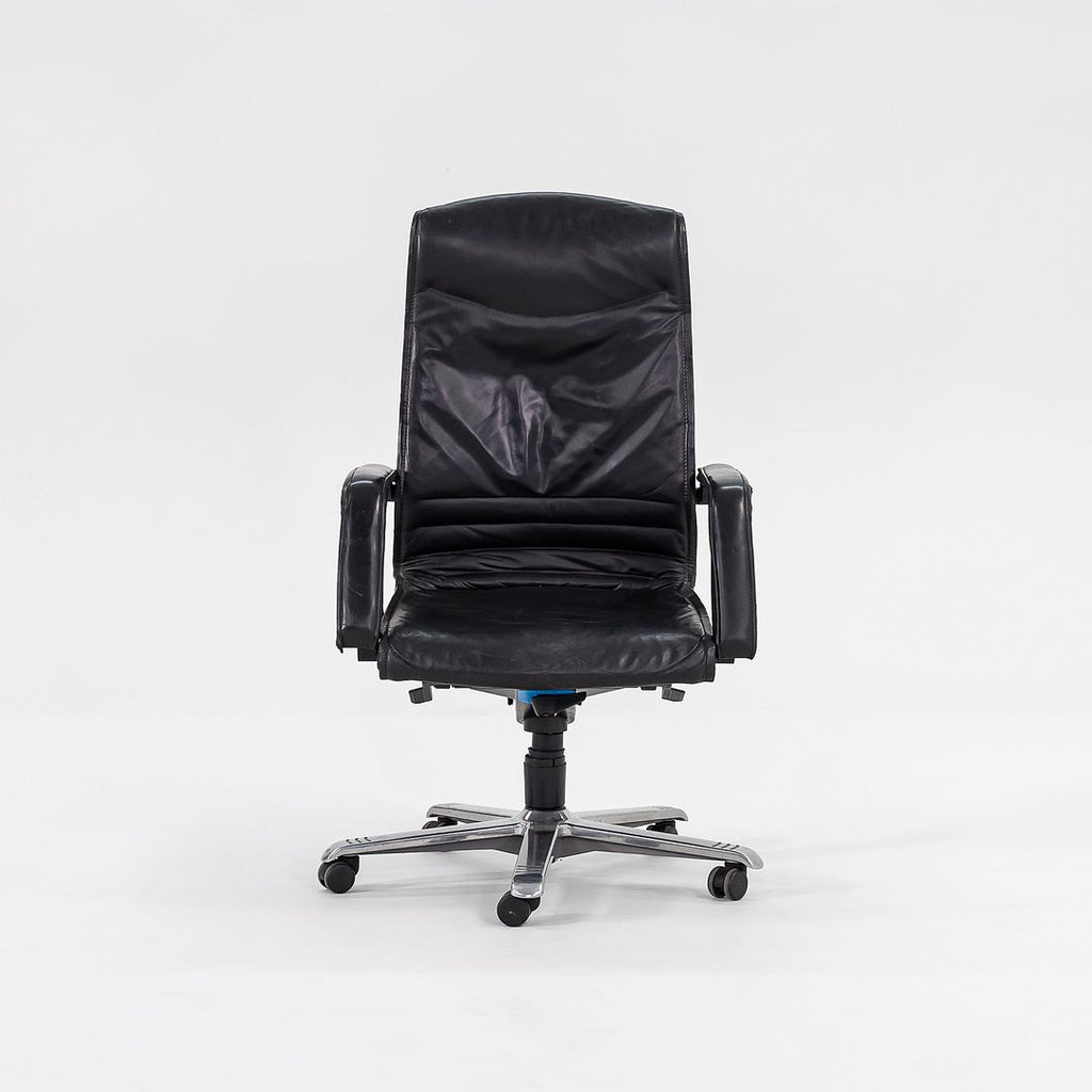 C. 1980s Fritz Makiol for Girsberger Trilax 2 Desk Chair Blk Leather Upholstery