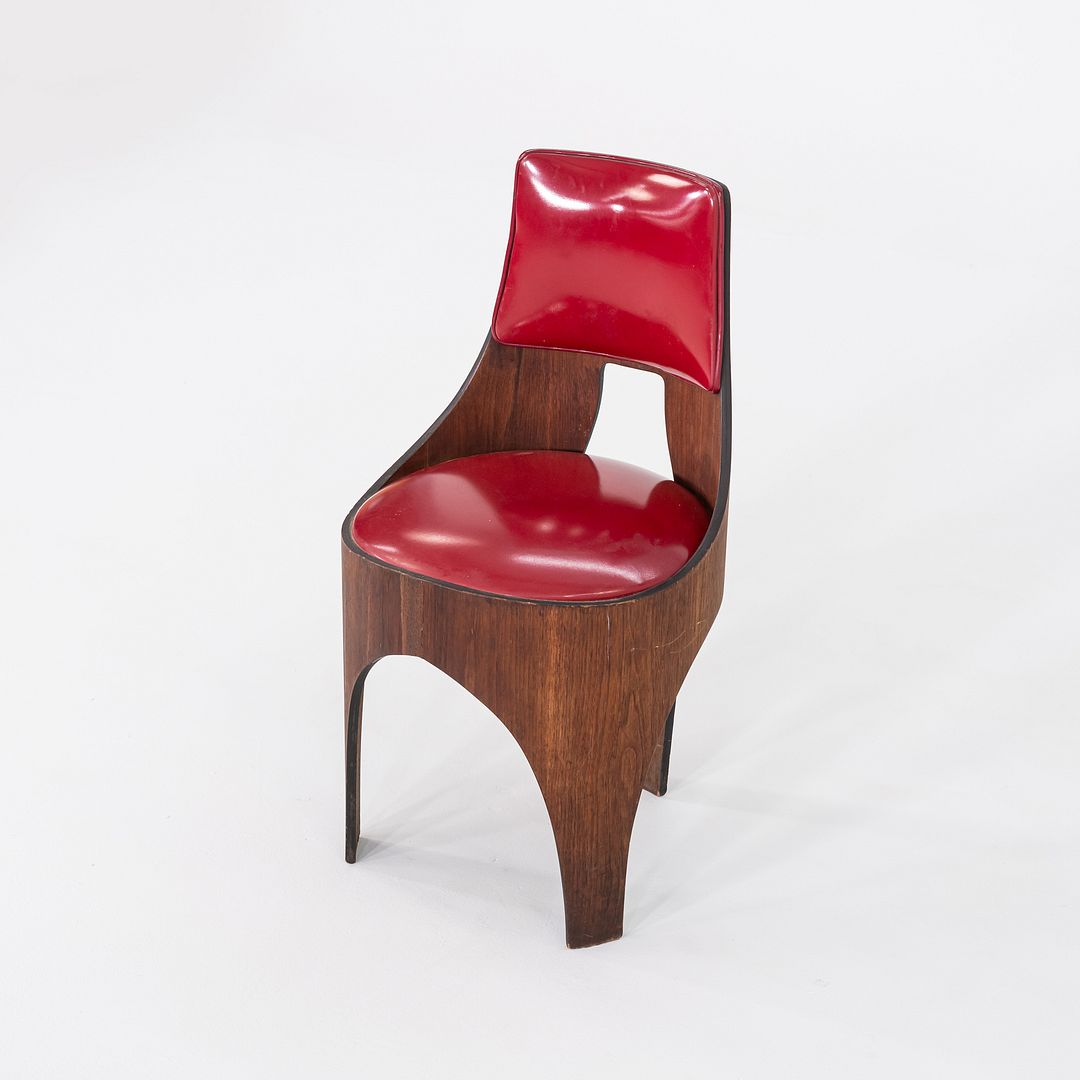 1950s Henry P. Glass for Richbilt Cylindra Dining Chair in Walnut and Red Vinyl