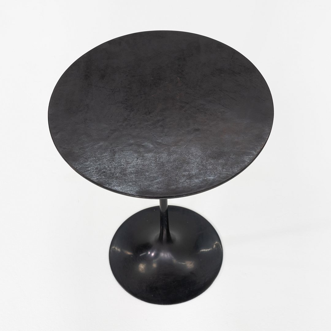 C. 1960s Eero Saarinen for Knoll Tulip Side Table with Custom Black Leather Top